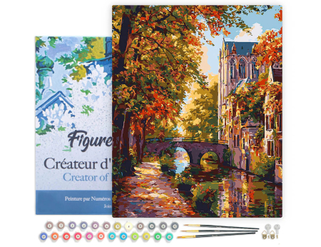 Set pictura pe numere, cu sasiu, Oras pe malul lacului toamna, 40x50 cm [1]