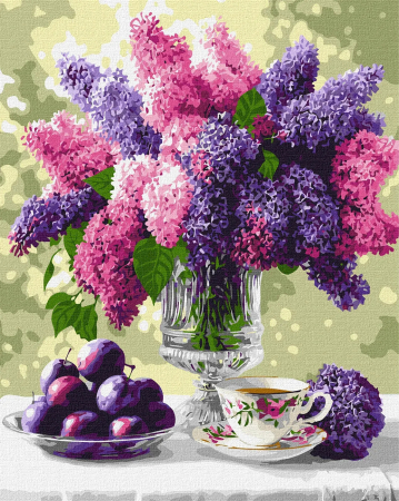 Picturi pe numere - Set pictura pe numere, cu sasiu, Liliac si prune, 40x50 cm
