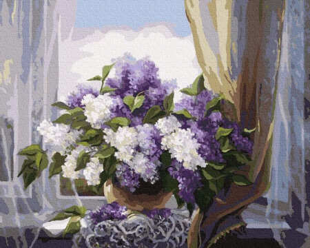 Set pictura pe numere, cu sasiu, Liliac la fereastra, 40x50 cm [0]