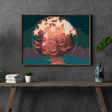Set pictura pe numere, cu sasiu, Cu capul plin de stele, 40x50 cm [2]