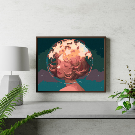 Set pictura pe numere, cu sasiu, Cu capul plin de stele, 40x50 cm [3]
