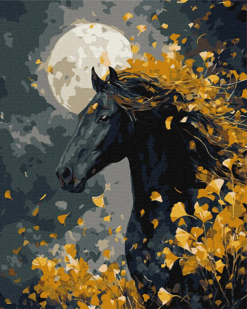 Picturi pe numere - Set pictura pe numere, cu sasiu, Cal si vant - culori metalizate, 40x50 cm