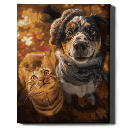 Set pictura pe numere, cu sasiu, Prieteni tomnatici, 40x50 cm [1]