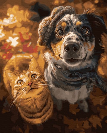 Dimensiune clasica 40x50cm - Set pictura pe numere, cu sasiu, Prieteni tomnatici, 40x50 cm