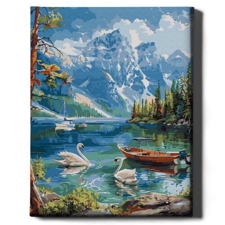 Set pictura pe numere, cu sasiu, Peisaj de munte cu lebede, 40x50 cm [1]