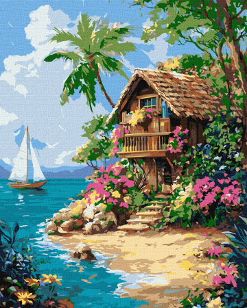 Dimensiune clasica 40x50cm - Set pictura pe numere, cu sasiu, Viata la tropice, 40x50 cm