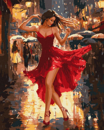 Dimensiune clasica 40x50cm - Set pictura pe numere, cu sasiu, Dansand in ploaie, 40x50 cm