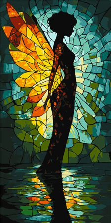 Triptice si dimensiuni mari - Set pictura pe numere, cu sasiu, Vitraliu cu zana, 40x80 cm
