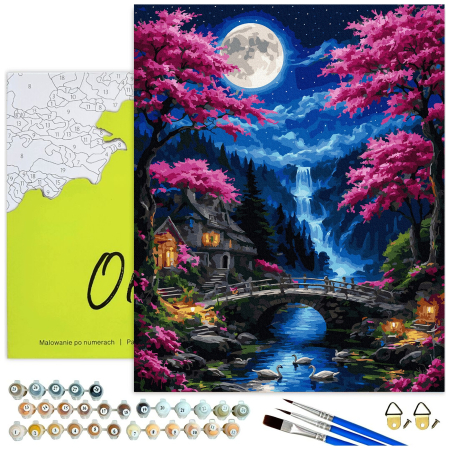 Set pictura pe numere, cu sasiu, Luna si cascada, 40x50 cm [1]
