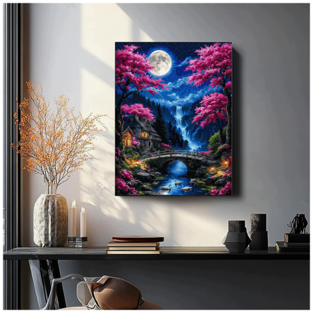 Set pictura pe numere, cu sasiu, Luna si cascada, 40x50 cm [3]