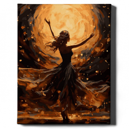 Set pictura pe numere, cu sasiu, Dansand cu luna - canvas negru, 40x50 cm [1]