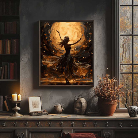 Set pictura pe numere, cu sasiu, Dansand cu luna - canvas negru, 40x50 cm [2]