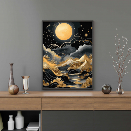 Set pictura pe numere, cu sasiu, Luna si marea- canvas negru, 40x50 cm [3]