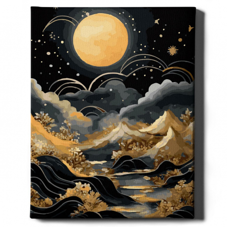 Set pictura pe numere, cu sasiu, Luna si marea- canvas negru, 40x50 cm [1]