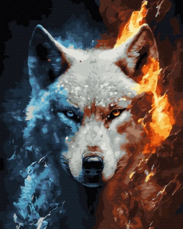 Picturi pe numere - Set pictura pe numere, cu sasiu, Lupul elementelor, 40x50 cm