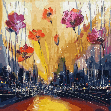 Set pictura pe numere, cu sasiu, Maci deasupra metropolei - Igor Sokolsky, 40x40 cm [0]