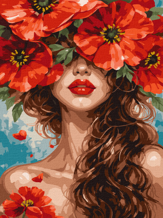 Picturi pe numere dimensiuni mici și medii – ușor de realizat, perfecte pentru orice spațiu - Set pictura pe numere, cu sasiu, Fata cu maci, 30x40 cm