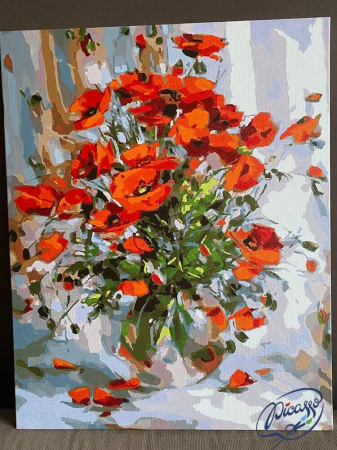 Set pictura pe numere, cu sasiu, Maci rosii, 40x50 cm [1]