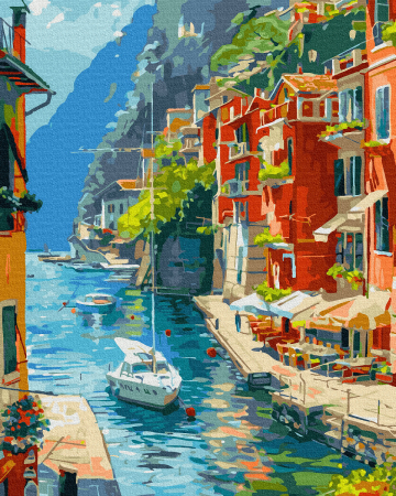 Picturi pe numere - Set pictura pe numere, cu sasiu, Vacanta in Italia, 40x50 cm
