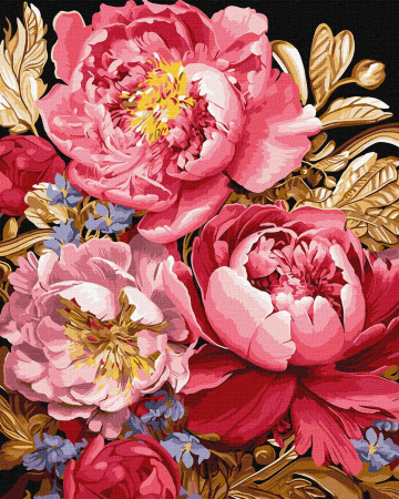 Aurii & metalizate - Set pictura pe numere, cu sasiu, Inspiratie florala - vopsele metalizate, 40x50 cm