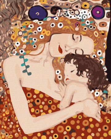 Set pictura pe numere, cu sasiu, Mama si copilul - Klimt, 40x50 cm