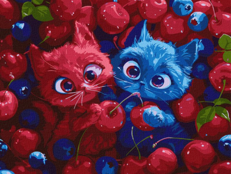 Dimensiuni medii si mici - Set pictura pe numere, cu sasiu, Fructe pufoase, 30x40 cm