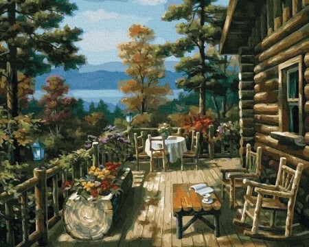 Picturi pe numere - Set pictura pe numere, cu sasiu, Terasa cu priveliste, 40x50 cm