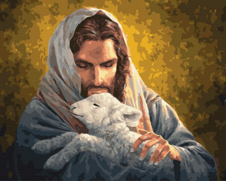 Picturi pe numere - Set pictura pe numere, cu sasiu, Mielul Domnului, 40x50 cm