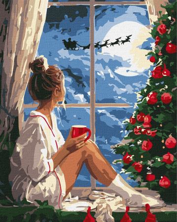 Dimensiune clasica 40x50cm - Set pictura pe numere, cu sasiu, Ajun de Craciun, 40x50 cm