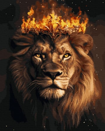 Picturi pe numere - Set pictura pe numere, cu sasiu, Leu inflacarat, 40x50 cm