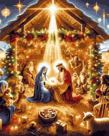 Picturi pe numere - Set pictura pe numere, cu sasiu, Miracolul Nasterii, 40x50 cm