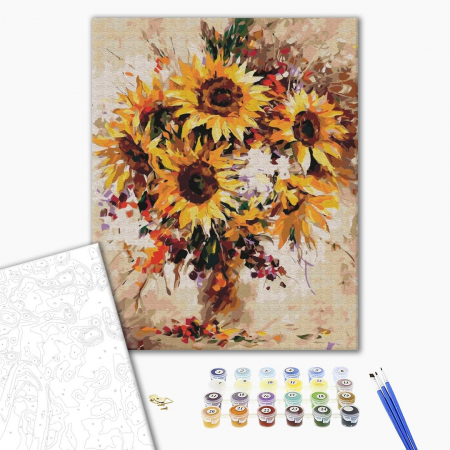 Set pictura pe numere, cu sasiu, Natura statica cu floarea soarelui, 40x50 cm [1]