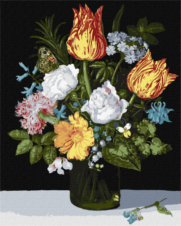 Dimensiune clasica 40x50cm - Set pictura pe numere, cu sasiu, Natura statica cu flori in vaza - Ambrosius Bosschaert , 40x50 cm