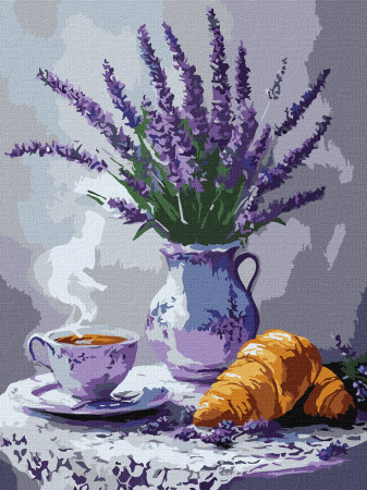 Picturi pe numere dimensiuni mici și medii – ușor de realizat, perfecte pentru orice spațiu - Set pictura pe numere, cu sasiu, Natura statica cu lavanda 30x40 cm.