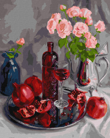 Set pictura pe numere, cu sasiu, Natura statica cu rodii, 40x50 cm [0]