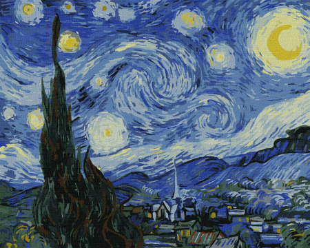 Dimensiune clasica 40x50cm - Set pictura pe numere, cu sasiu, Noapte instelata - van Gogh, 40x50 cm