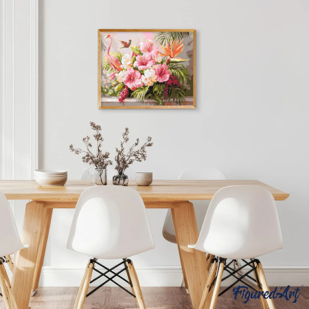 Set pictura pe numere, cu sasiu, Hibiscus si flamingo, 40x50 cm [5]