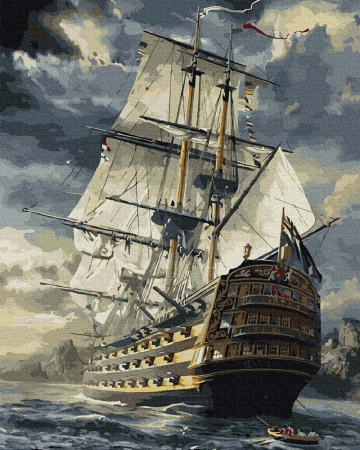 Dimensiune clasica 40x50cm - Set pictura pe numere, cu sasiu, Fregata, 40x50 cm