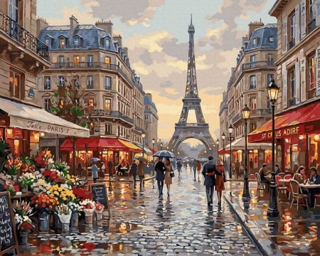 Picturi pe numere - Set pictura pe numere, cu sasiu, Picaturi peste capitala iubirii, 40x50 cm