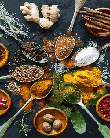 Picturi pe numere 40x50 cm – modele variate pentru toate gusturile - Set pictura pe numere, cu sasiu, Condimente, 40x50 cm