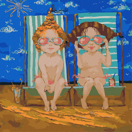 Dimensiuni medii si mici - Set pictura pe numere, cu sasiu, Ochelari roz - Katya Dudnik, 40x40 cm