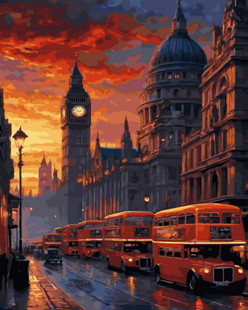 Set pictura pe numere, cu sasiu, Londra la apus, 40x50 cm [0]