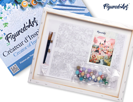 Set pictura pe numere, cu sasiu, Orasel incantator de roz, 40x50 cm [6]