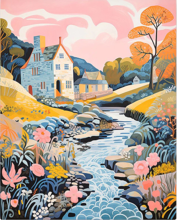 Dimensiune clasica 40x50cm - Set pictura pe numere, cu sasiu, Vila langa parau, 40x50 cm