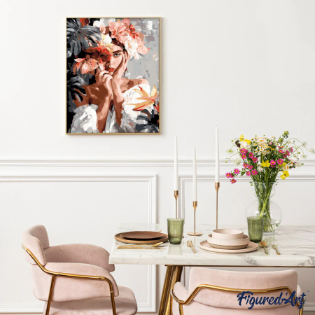 Set pictura pe numere, cu sasiu, Fata tanara si flori, 40x50 cm [2]