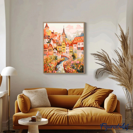 Set pictura pe numere, cu sasiu, Orasel incantator de chihlimar, 40x50 cm [2]