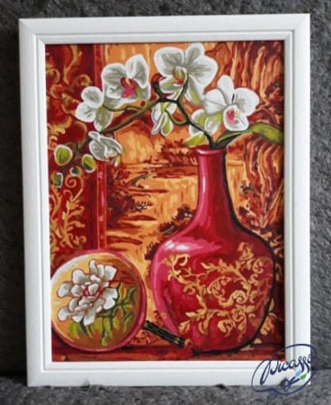 Set pictura pe numere, cu sasiu, Orhidee in vaza, 30x40 cm [1]