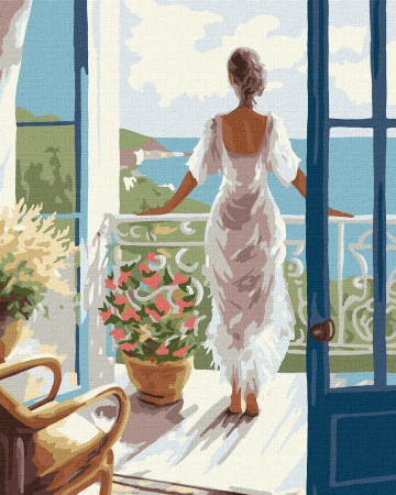 Dimensiune clasica 40x50cm - Set pictura pe numere, cu sasiu, Rasarit la mare, 40x50 cm