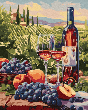 Dimensiune clasica 40x50cm - Set pictura pe numere, cu sasiu, Vin si fructe, 40x50 cm