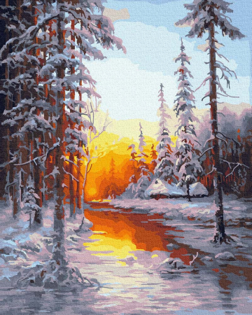 Set pictura pe numere, cu sasiu, Padure de iarna, 40x50 cm